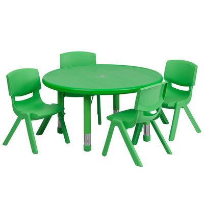 33" Round Plastic Height Adjustable Activity Table Set with 4 Chairs - View 1