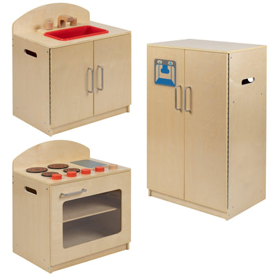 Children's Wooden Kitchen Set - Stove, Sink and Refrigerator for Commercial or Home Use - Safe, Kid Friendly Design - View 1