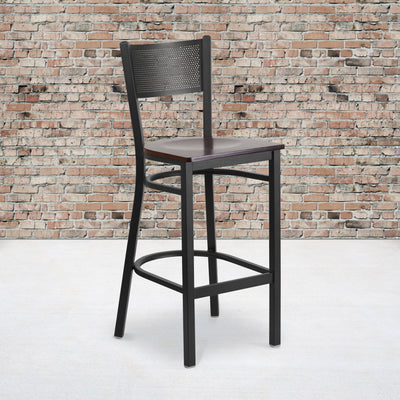 Grid Back Metal Restaurant Barstool - View 2