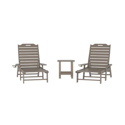 Monterey Commercial Grade 3-Piece Indoor/Outdoor Adirondack Set with 2 Adjustable HDPE Loungers with Cup Holders and 2-Tier Side Table - View 1