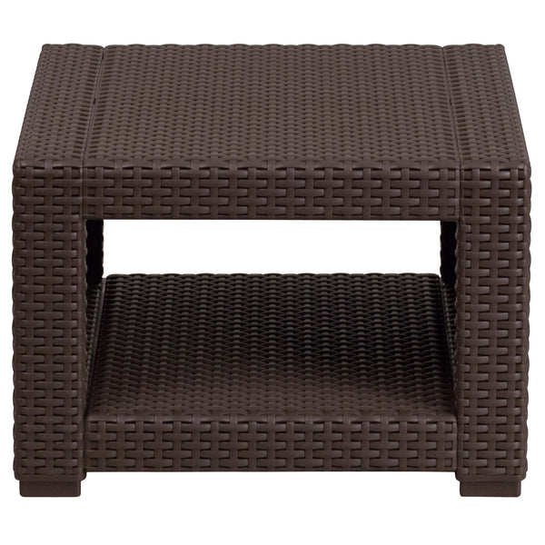 Chocolate Brown Faux Rattan End Table - Outdoor Accent Table - Patio Table