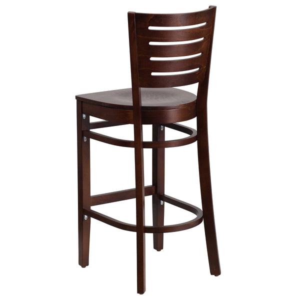 Walnut Wood Seat/Walnut Wood Frame |#| Slat Back Walnut Wood Restaurant Barstool - Hospitality Seating