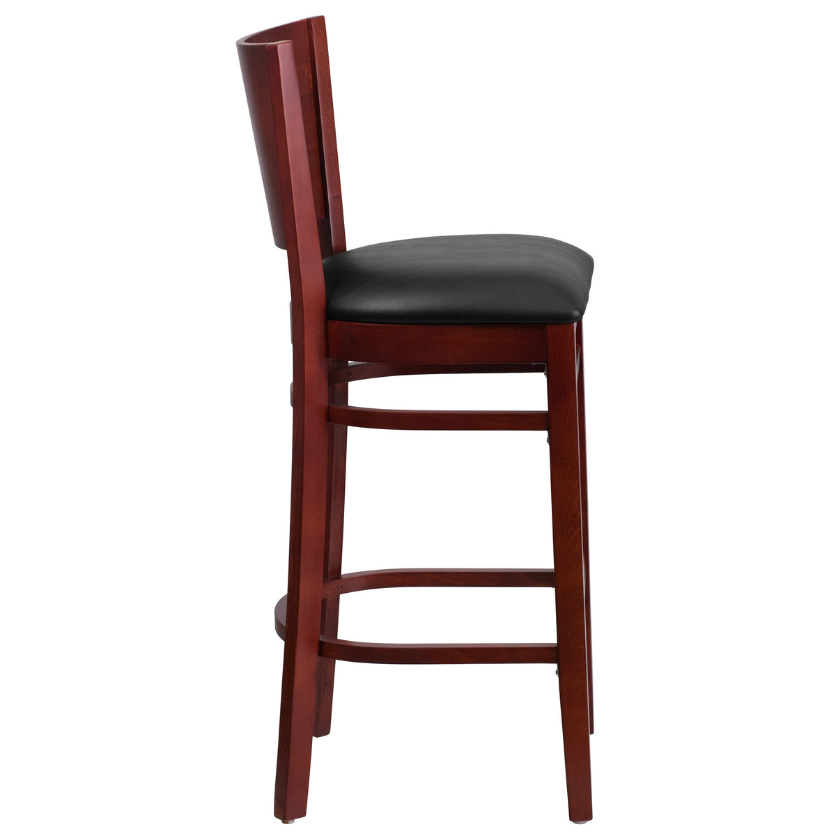 Black Vinyl Seat/Mahogany Wood Frame |#| Solid Back Mahogany Wood Restaurant Barstool - Black Vinyl Seat