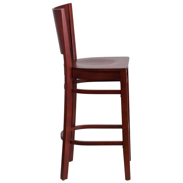 Mahogany Wood Seat/Mahogany Wood Frame |#| Solid Back Mahogany Wood Restaurant Barstool - Hospitality Seating