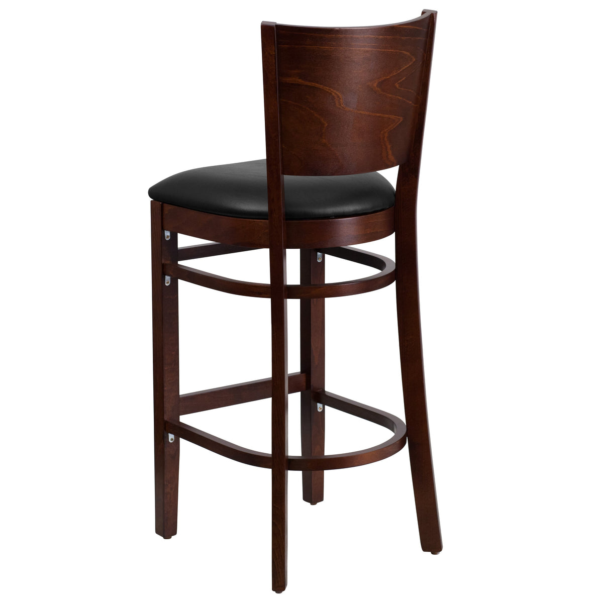 Black Vinyl Seat/Walnut Wood Frame |#| Solid Back Walnut Wood Restaurant Barstool - Black Vinyl Seat