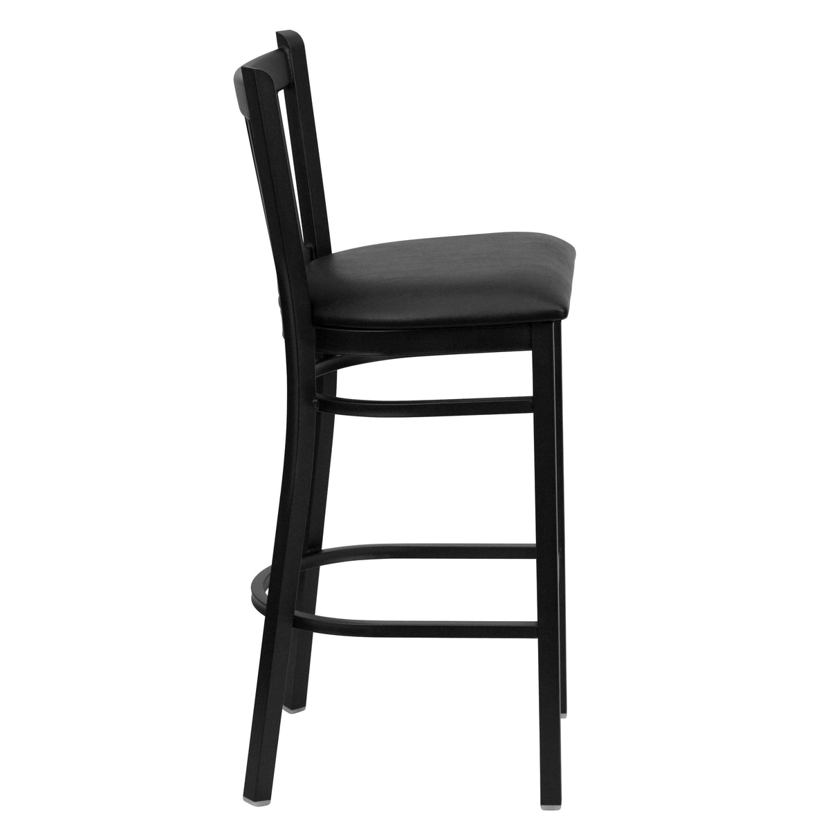 Black Vinyl Seat/Black Metal Frame |#| Black Vertical Back Metal Restaurant Barstool - Black Vinyl Seat