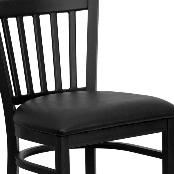 Black Vinyl Seat/Black Metal Frame |#| Black Vertical Back Metal Restaurant Barstool - Black Vinyl Seat