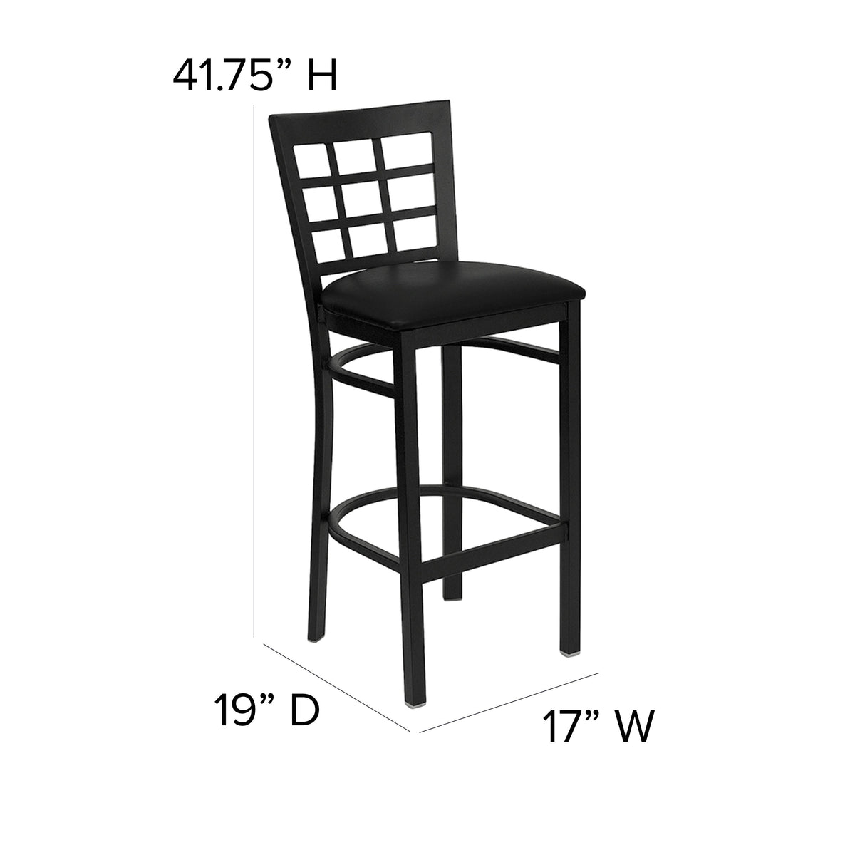 Black Vinyl Seat/Black Metal Frame |#| Black Window Back Metal Restaurant Barstool - Black Vinyl Seat